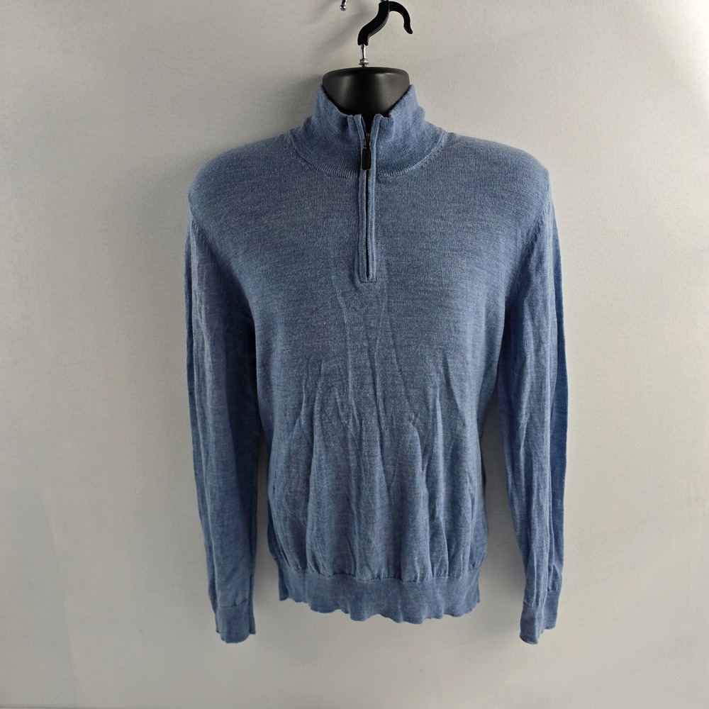 Jos A Bank traveler 1/4 zip sweater blue mens Merino wool L 6961